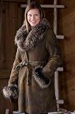 Women's Belted Shearling Coat with Finn Collar & Cuffs