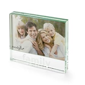 Mud Pie Memories Photo Frame, Glass Block with Sandblasted Detail, Family
