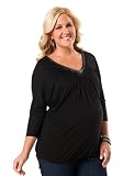 Motherhood Maternity: Plus Size 3/4 Sleeve Deep V-neck Side Ruched Maternity T Shirt