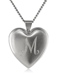 Rhodium 26mm (1") Personalized with Initial Heart Chain Locket Necklace, 24"