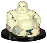 Interesting Funny Unique Birthday 40th 50th 60th Gift Idea - 7" Hotei Happy Buddha Resin Statue w/ Wood Stand