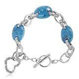 Ladies Turquoise Heart Toggle Bracelet in Sterling Silver