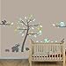 Teal Gray Animals with Tree Forest Wall Decals, Nursery Wall Decal