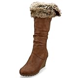 Damen Wedge Winterstiefel mit künstlichem Pelzkragen MQ1131 LtBrown Gr. 40