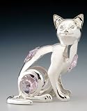 Kitty Cat Silver Plated Swarovski Crystal Ornament NEW