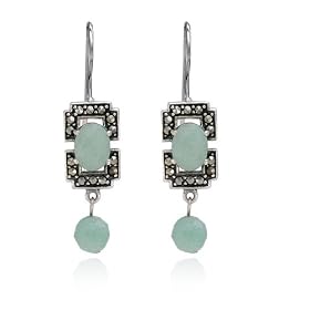 Sterling Silver Marcasite and Faceted Jade Wire Earrings by Amazon.com Collection