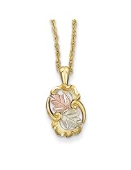 10k Tri-color Gold Black Hills Gold Leaves in Scrolled Work Pendant