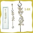 14k Gold Belly Ring 2 Butterfly Design with Clear CZ / Dangle - Sold Individually