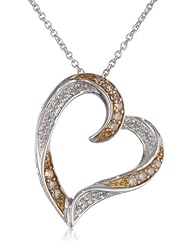 Sterling Silver Champagne and White Diamond Heart Pendant Necklace (1/4 cttw, I-J Color, I2-I3 Clarity), 18"