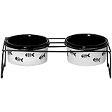 Signature Housewares Fish Cat Bowl, Set of 2 Bowls with Stand