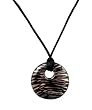 Necklace - N102 - Murano Glass Style - Round Shape ~ Black Stripe on Clear Purple