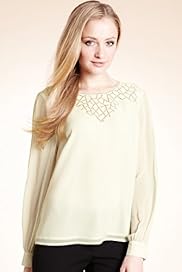 Autograph Cutwork Neckline Long Sleeve Top