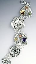 Abstract Shapes Bracelet in Sterling with Peridot & Amethyst