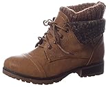 REFRESH WYNNE-01 Women's combat style lace up ankle bootie,8 B(M) US,Tan