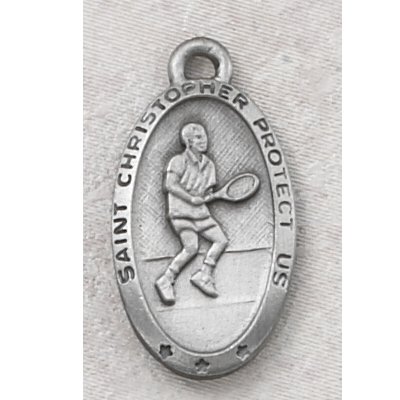 STERLING SILVER ST. CHRISTOPHER MEDAL SPORTS TENNIS WITH 24″ RHODIUM CHAIN IN GIFT BOX