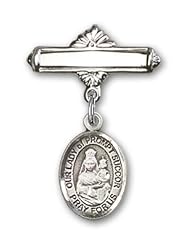 Sterling Silver Baby Badge with Our Lady of Prompt Succor Charm and Polished Badge Pin