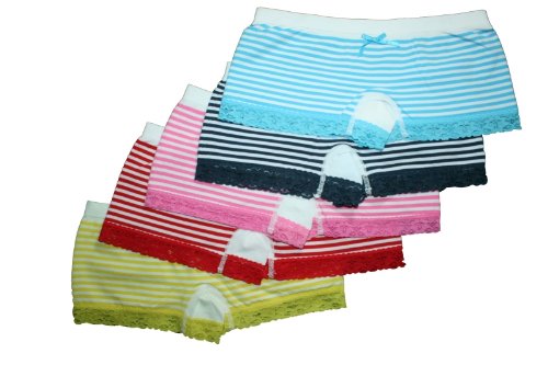 4er Pack Damen Boxershorts im Retro Style. Hot Pants mit Streifen Marine Muster. Dessous Hipster Slips mit Spitze Größen S/M L/XL