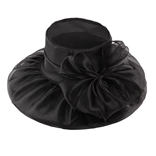 ICSTH Womens Organza Kentucky Derby Church Party Floral Wide Brim Summer Hat