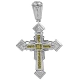14K White Gold Mens Diamond Cross Pendant with Yellow Diamonds 2.17 Ctw