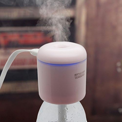 AURIN® Mini Mute USB Powered Water Bottle Cap Mist Air Humidifier, USB Humidifier with LED Indicator-Pink