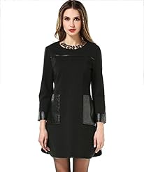Spring Cotton/Faux-Leather Shift  Dress