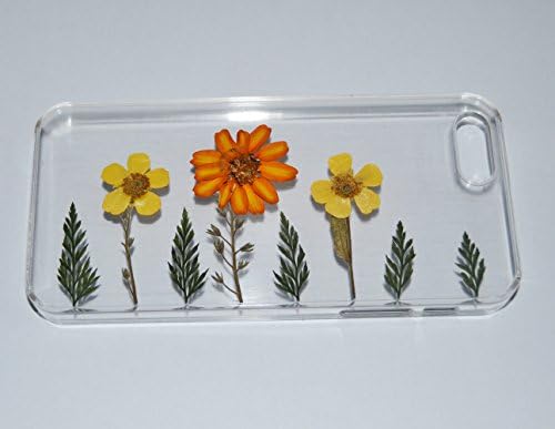 Real Pressed Flower Iphone 5s Case, Uokwiwi® Creative Handmade Case Yellow Little Flower and Orange Daisy Case for Iphone 5/5s(small Forest Style)