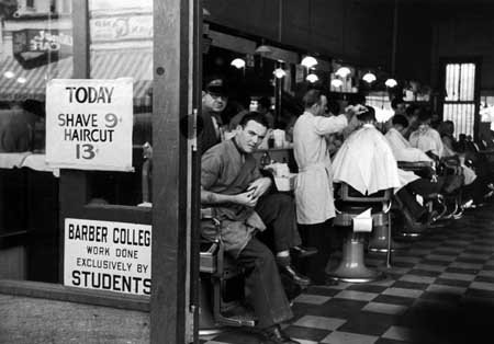 Photo Barbershop at down town hair school. 1936