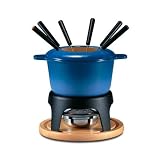 Sierra 11-Piece Meat Fondue Set, Blue Enameled Pot