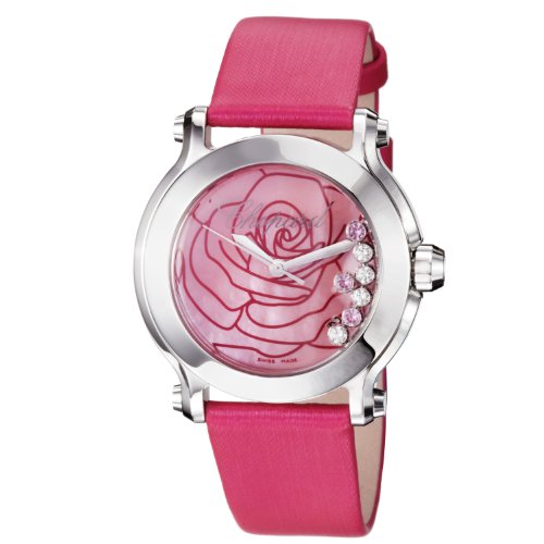 Chopard Women's 278475-3029 Happy Sport Round Pink Satin Strap Watch