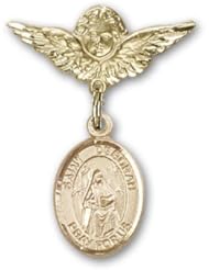 Gold Filled Baby Badge with St. Deborah Charm and Angel with Wings Badge Pin