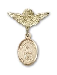 14K Gold Baby Badge with St. Deborah Charm and Angel with Wings Badge Pin