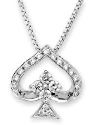18K White Gold Diamond Accents Spade Poker Pendant W/925 Sterling Silver Necklace 16" (3/10 cttw, G-H Color, VS2-SI1 Clarity) Fashion Jewelry For Women