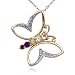 Search : 18k Yellow Gold Plated Sterling Silver Multi-Gemstone and Diamond Open Butterfly Pendant, 18"