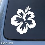 HIBISCUS FLOWER - Hawaiian - Car, Truck, Notebook, Vinyl Decal Sticker #1019 | Vinyl Color: White