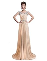 Scoop Neck Sequined Beaded Chiffon Sheath Prom Dress  with a Brush/Sweep Train 