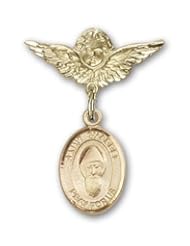 Gold Filled Baby Badge with St. Sharbel Charm and Angel with Wings Badge Pin