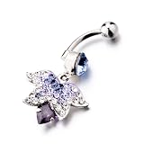 Pugster Leaf-Shaped Feburary Purple Birthstone Body Jewelry Rhinestone Dangle Belly Button Ring