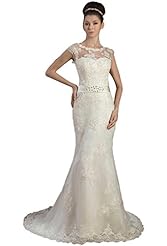 Sheath Lace Jeweled  Dress with a Court Train  With a Ribbon 
