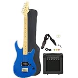 Full Size Blue Electric Guitar with Amp, Case and Accessories Pack Beginner Starter Package