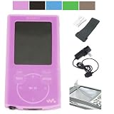 Jello Silicone Skin Case for Sony Walkman E-340 Series E-344 E-343 8gb 16gb + Armband + Beltclip + Wall Charger + Screen Protector (Many Colors Available) (Pink)