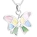 Multicolor Mother of Pearl Butterfly Pendant Necklace Sterling Silver