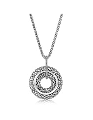 Sterling Silver Dual Circle Popcorn Necklace with Diamond Accents (.10 ct. tw.)