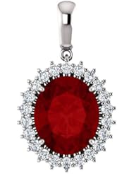 14K White Gold 12.00x10.00mm Oval Cut Chatham Created Ruby and Diamond Pendant -- LIFETIME WARRANTY