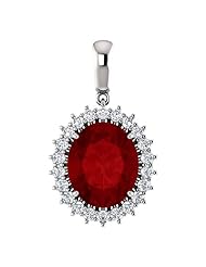 Platinum 12.00x10.00mm Oval Cut Chatham Created Ruby and Diamond Pendant -- LIFETIME WARRANTY