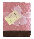 JoJo Designs Designer Super Soft Satin Blanket - Pink and Brown Minky Dot Chenille