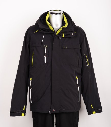 Killtec 19384  Unisex/Herren 3 in 1 Funktionsjacke mit abzipbarer Soft Shell Jacke und Kapuze Luyan, schwarz/lime innenjacke:lime (200), XL
