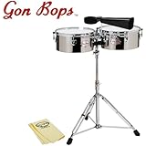 Gon Bops TB1415-KIT-1 Tumbao Timbales 14-Inch/15-Inch Set with Timbale Double Bell Set and GoDpsMusic Polish Cloth