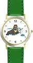 Walrus Ice Fishing Cartoon - JP Animal - WATCHBUDDY&reg; DELUXE TWO-TONE THEME WATCH - Arabic Numbers - Green Leather Strap-Size-Large ( Men's Size or Jumbo Women's Size )