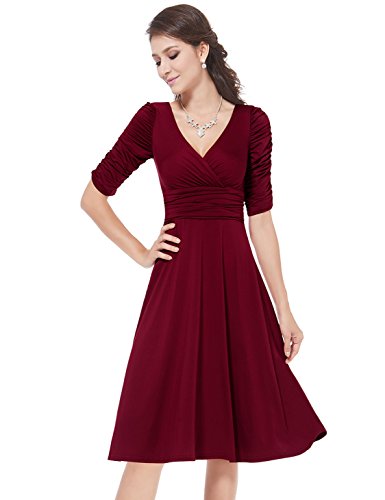 Ever Pretty　レディース　五分袖　セクシーＶネック 　パーティードレス　ミニワンピース　イブニングドレス03632