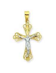 10K Gold & Rhodium Filigree Crucifix Pendant